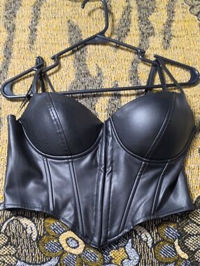 Windsor Black Faux Leather Bustier Bra Top